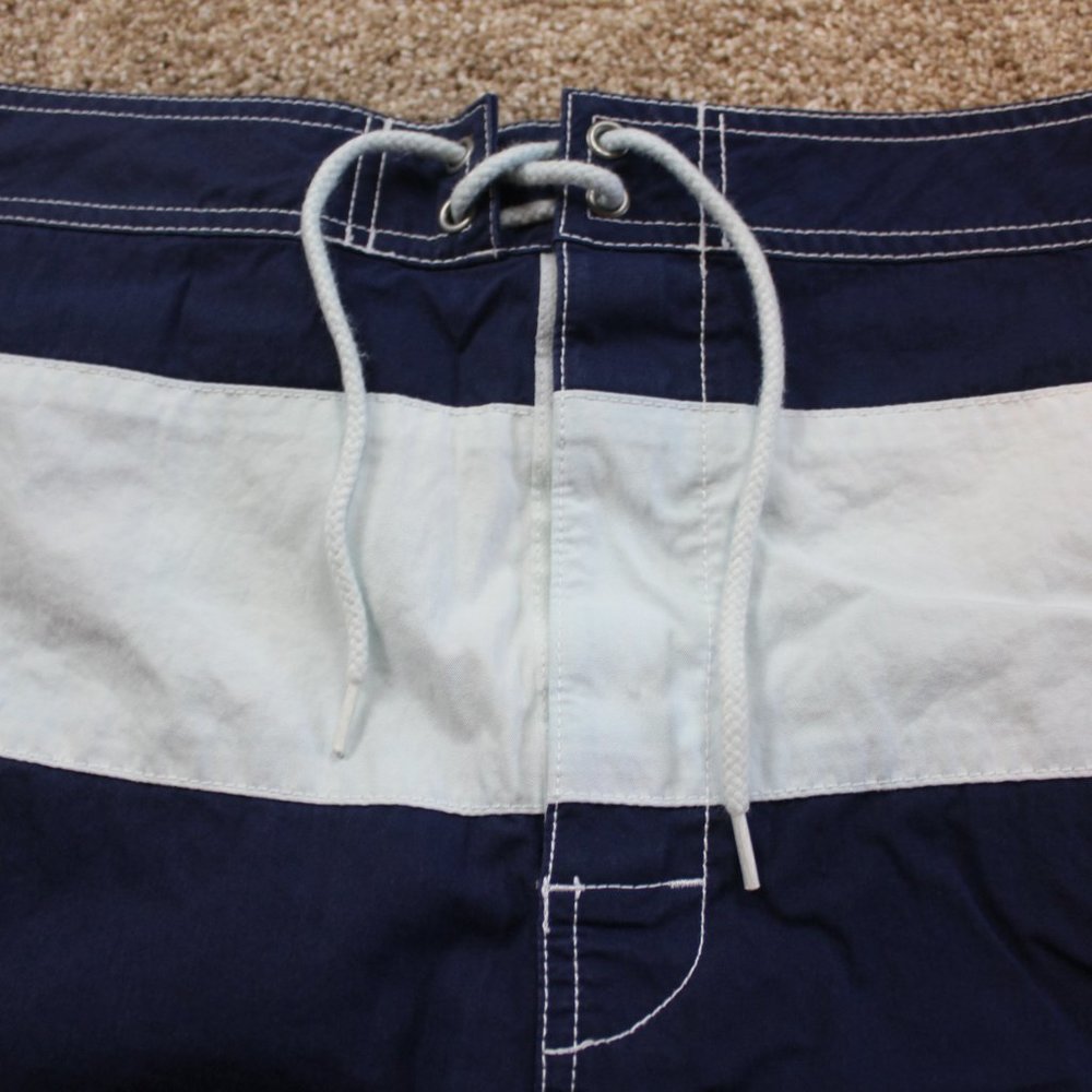 Polo Ralph Lauren Navy Blue White Stripe Board Shorts Swim Trunks Mens Size 34 - Picture 4 of 7